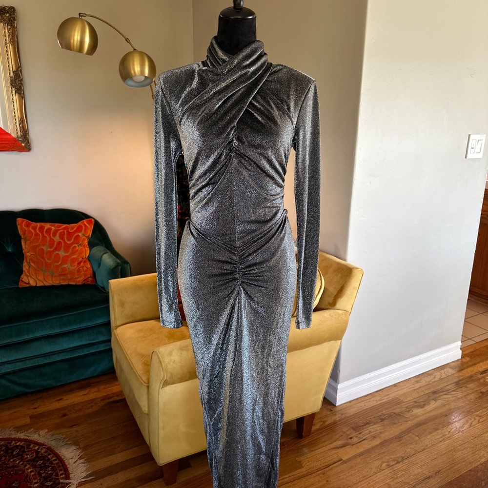 All Saints / Elegant Silver Ruched Dress